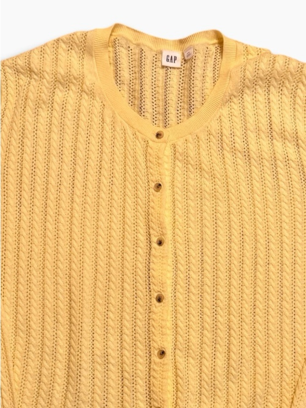GAP Yellow Textured V-Neck Button Cardigan - Picture 3 of 7